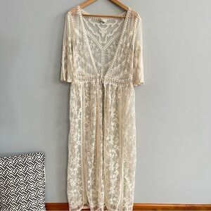 Solitaire Swim Ivory Lace Maxi Length Swim Cover Up Size Small Boho Resortwear